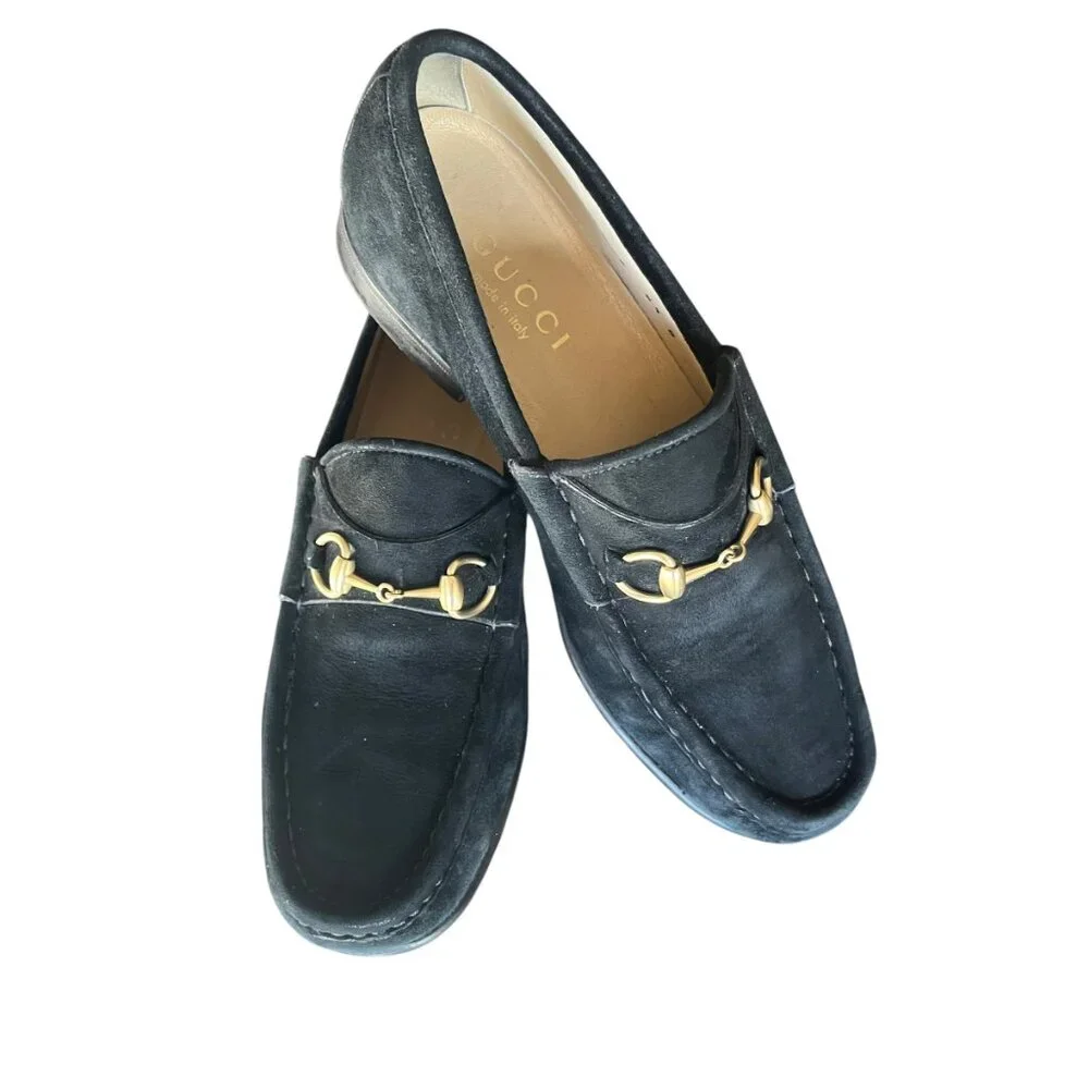 Vintage Gucci Black Suede Horsebit Loafers - Size 6.5 - Picture 3 of 16